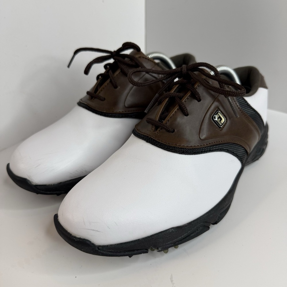 FootJoy Men's Golf Shoes Spiked Lace-Up Leather White/Brown Size 6 M 45041 - Picture 2 of 8